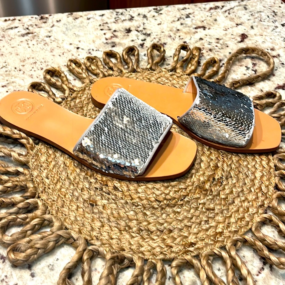 Never Worn Tory Burch Sequin Sandals, Size 7.5